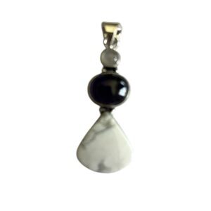 925 Sterling Silver Howlite Amethyst 3 Stone Pendant Necklace